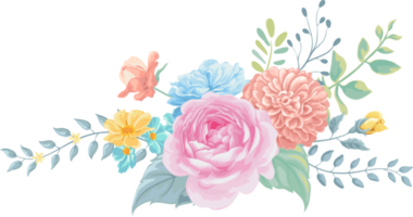 Rose Flower and botanical leaf digital painted png