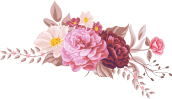 rosa blomma och botaniska blad digital målade png