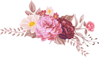 Rose Flower and botanical leaf digital painted png