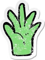 retro distressed sticker of a cartoon green hand symbol vector