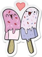 sticker of a cartoon ice lolly in love vector