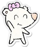 distressed sticker of a female polar bear cartoon vector