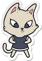 sticker of a confused cartoon cat in clothes