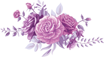 flor rosa e folha botânica pintada digitalmente