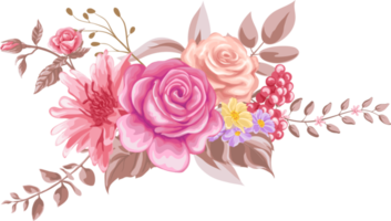 Rose Flower and botanical leaf digital painted png