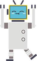 flat color retro cartoon happy robot vector