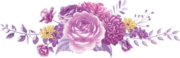 fiore di rosa e foglia botanica dipinta in digitale png