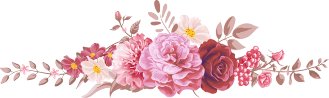 fleur rose et feuille botanique peinte numériquement