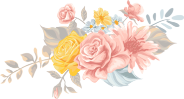 Rose Flower and botanical leaf digital painted png