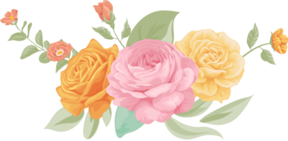 Rose Flower and botanical leaf digital painted png