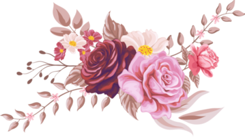 Rose Flower and botanical leaf digital painted png