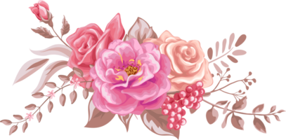 Rose Flower and botanical leaf digital painted png