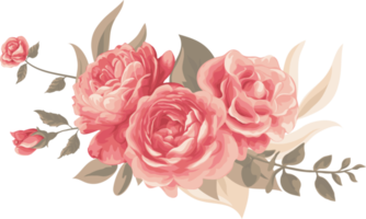 rosa blomma och botaniska blad digital målade png