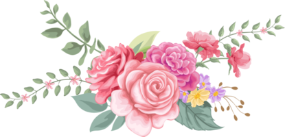 Rose Flower and botanical leaf digital painted png