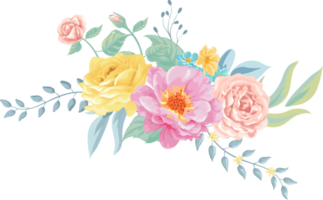 Rose Flower and botanical leaf digital painted png