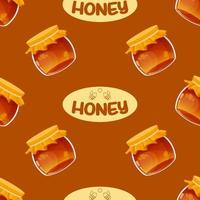 Seamless pattern pattern with jar of honey, logo for honey production, pattern for packaging honey products vector
