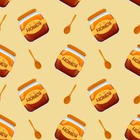 Seamless pattern with honey jars and spoons. Pattern for packaging honey products vector