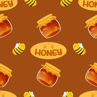 Seamless pattern with jar of honey and bees, logo for honey production, pattern for packaging honey products vector