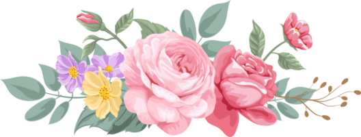 Rosenblüte und botanisches Blatt digital gemalt png
