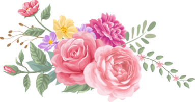 Rosenblüte und botanisches Blatt digital gemalt png