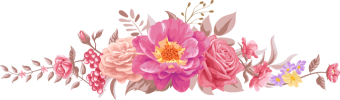 rosa blomma och botaniska blad digital målade png