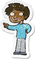 retro distressed sticker of a cartoon man pointing vector