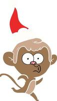 flat color illustration of a surprised monkey wearing santa hat vector