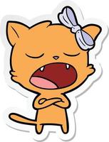 sticker of a cartoon yawning cat vector