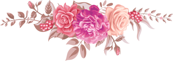fleur rose et feuille botanique peinte numériquement