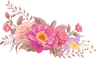 Rose Flower and botanical leaf digital painted png