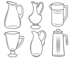 Jugs outline icons isolated on white background. Monochrome vector Illustration.