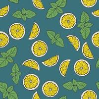 Seamless pattern with lemons and mint. Summer background. Hand drawn vector illustration.