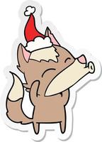 howling wolf sticker cartoon of a wearing santa hat vector