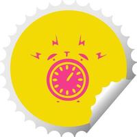 circular peeling sticker cartoon ringing alarm clock vector