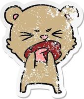 distressed sticker of a hungry cartoon bear vector