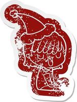 cartoon distressed sticker of a woman wearing santa hat vector