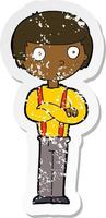 retro distressed sticker of a cartoon staring boy vector