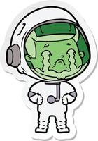 sticker of a cartoon crying astronaut vector