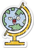 pegatina angustiada de un lindo globo de dibujos animados del mundo vector