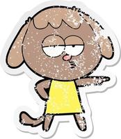 distressed sticker of a cartoon bored dog vector