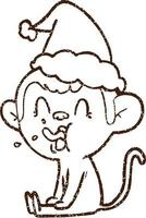 Christmas Monkey Charcoal Drawing vector