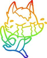 rainbow gradient line drawing cartoon crying wolf vector