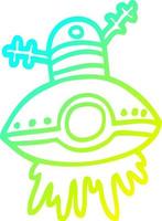 cold gradient line drawing cartoon alien spaceship vector