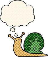 cartoon snail and thought bubble in comic book style vector
