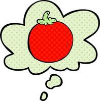 cartoon tomato and thought bubble in comic book style vector