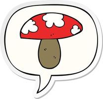 cartoon mushroom and speech bubble sticker vector