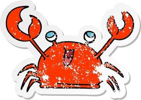 distressed sticker of a quirky hand drawn cartoon happy crab vector