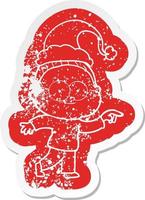 cartoon distressed sticker of a happy old woman wearing santa hat vector