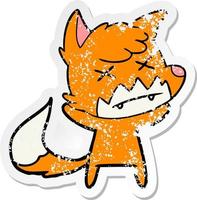 distressed sticker of a cartoon cross eyed fox vector