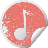 distressed circular peeling sticker symbol musical note vector